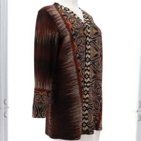 NWT GRAVER SUSAN GRAVER PRINTED NOVELTY KNIT CARDIGAN SWEATER SPICE BROWN XXSP - Picture 6 of 10